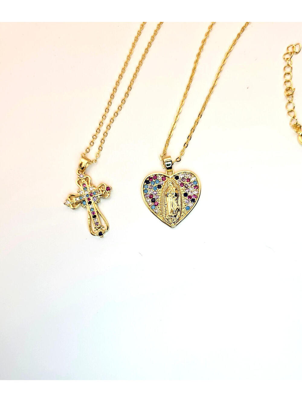 CZ Cross and Mary Catholic Pendant Necklaces Gold-plated lot of 2 - Picture 5 of 6